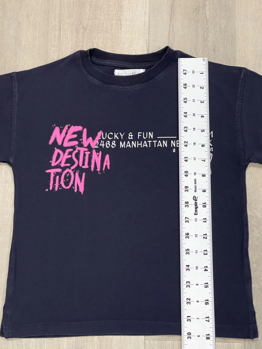ZARA Kids New Destination NY Graphic T-Shirt Navy Blue Pink Size 6–7 cool